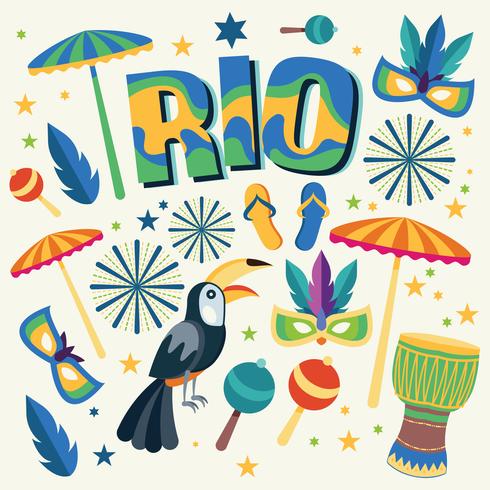Rio Design Set With Objects On Background vector