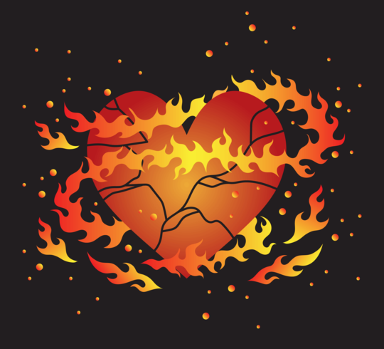 Flaming Broken Heart Vector