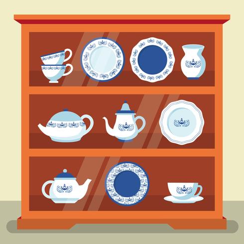 Flat Crockery Set Vector Illustration