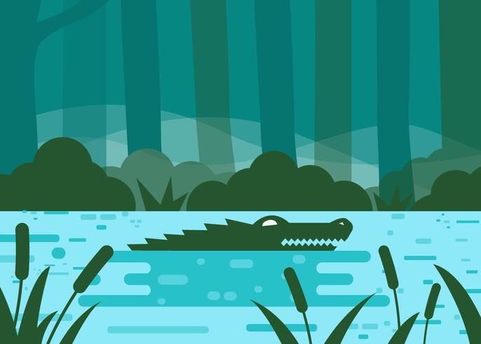 Bayou With Crocodile Vector