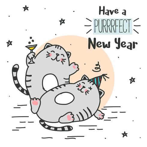 Purrrfect Año Nuevo Vector