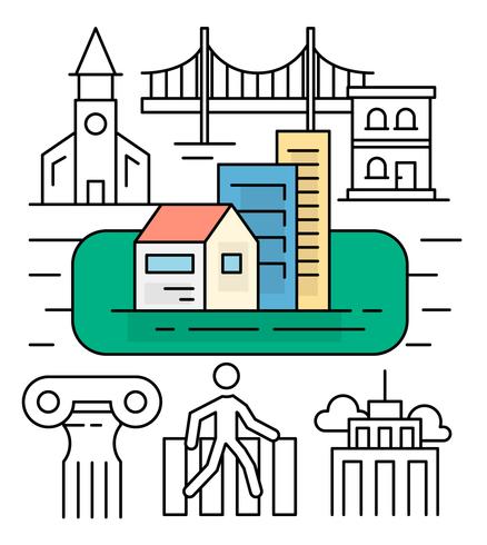 Linear City Icons vector