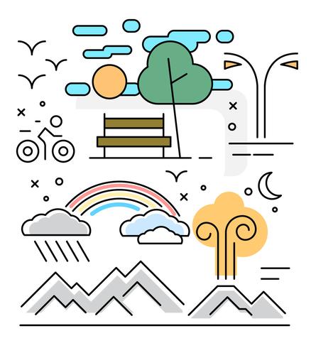 Ilustraciones de paisajes lineales vector