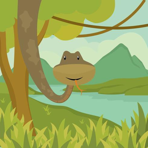 Wild Anaconda Hanging On Tree Illustration vector