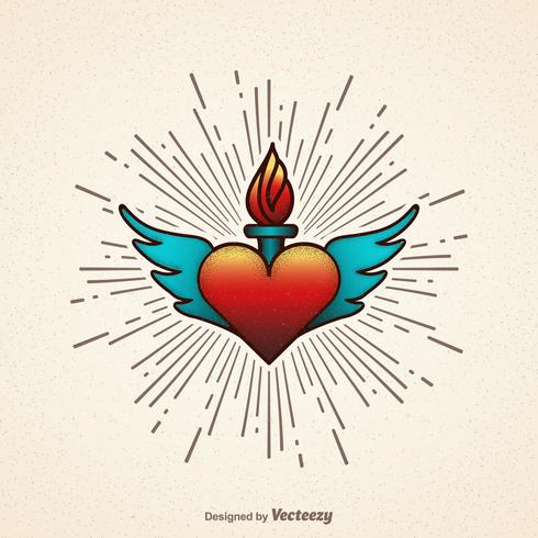 Flaming Heart With Wings Vector Illustration