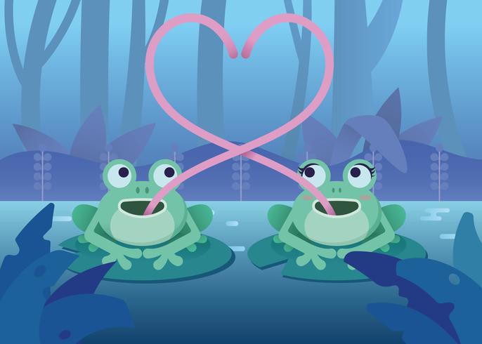 Dos ranas hacen una ilustración del símbolo del corazón vector