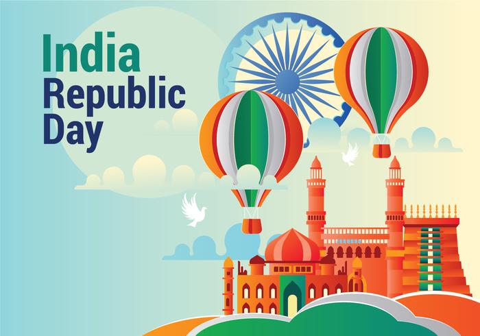 Greeting Card design on Sky Blue Background for Happy Republic Day celebration with Origami Style vector