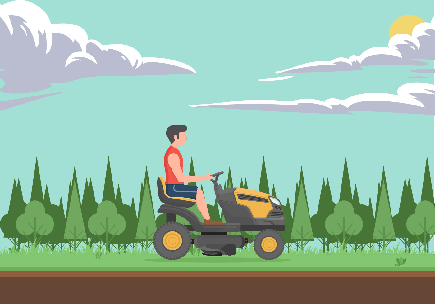 Man With Lawn Mower Illustration Vector Concept 175403 Vector Art at