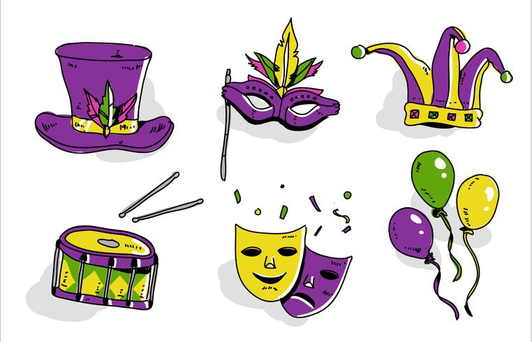 Mardi Gras Parade Set Dibujado a mano ilustración vectorial vector