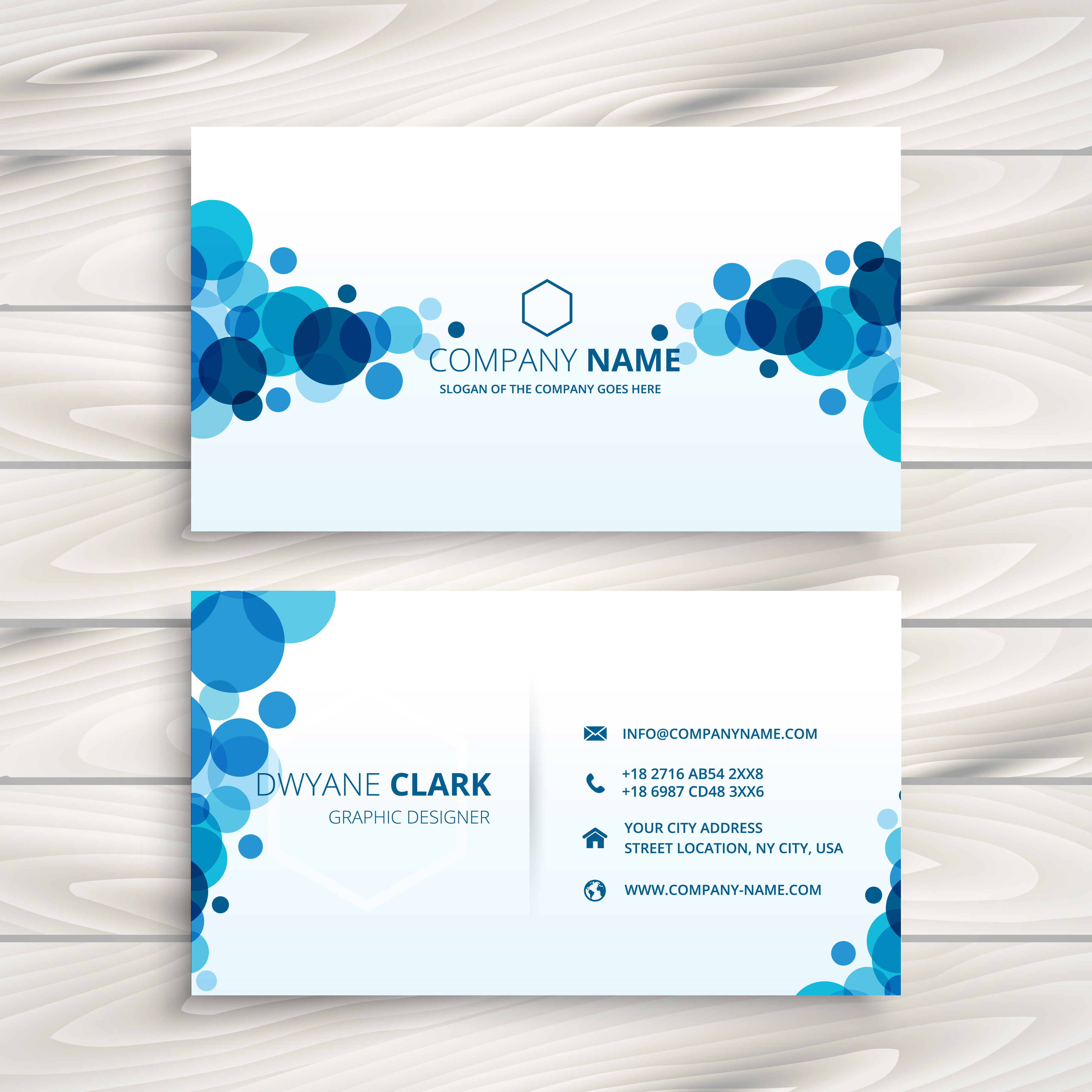Blue Transparent Circles Business Card Template Vector Design Il