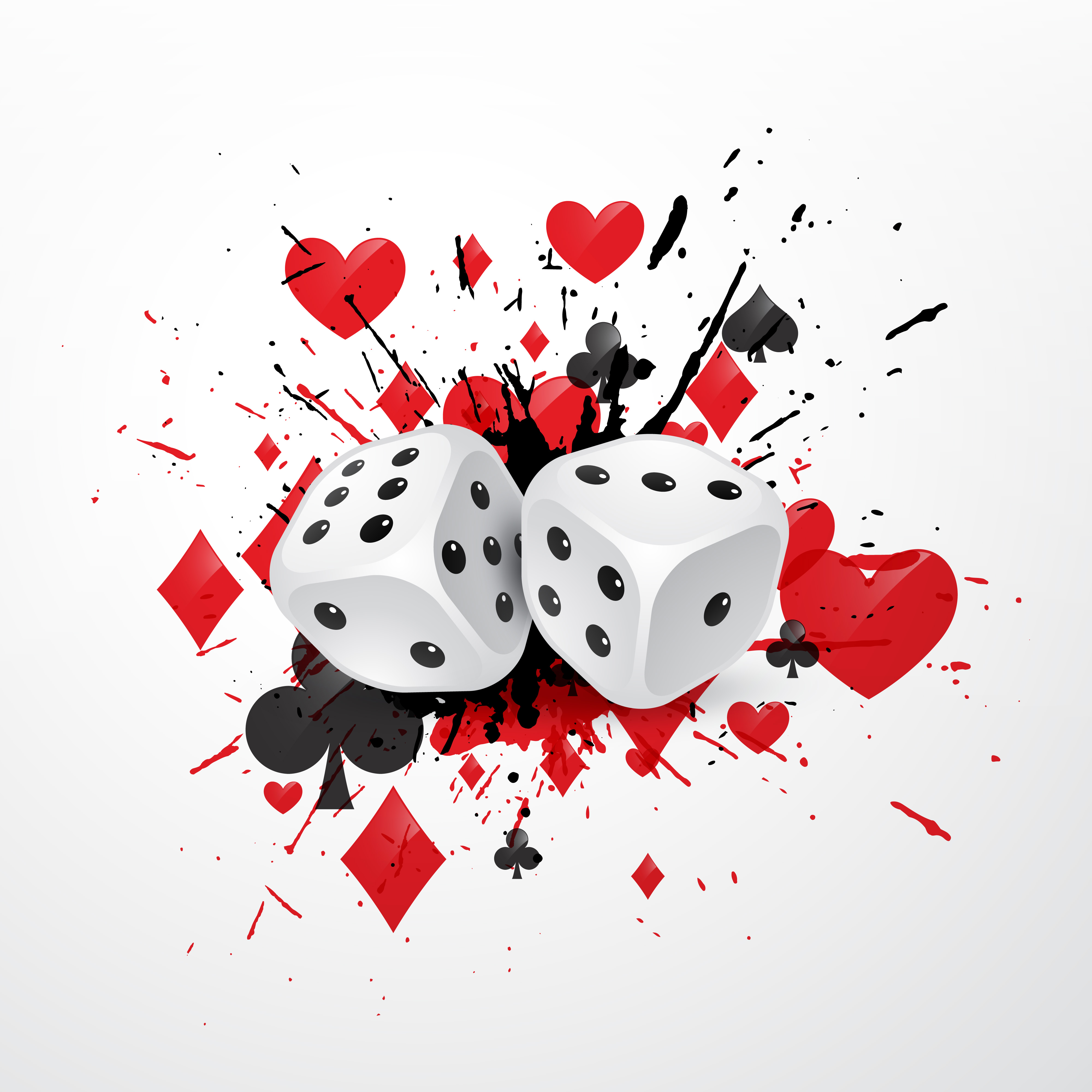 Abstract dice background with splatter and playing card Abstract dice background with splatter and playing card