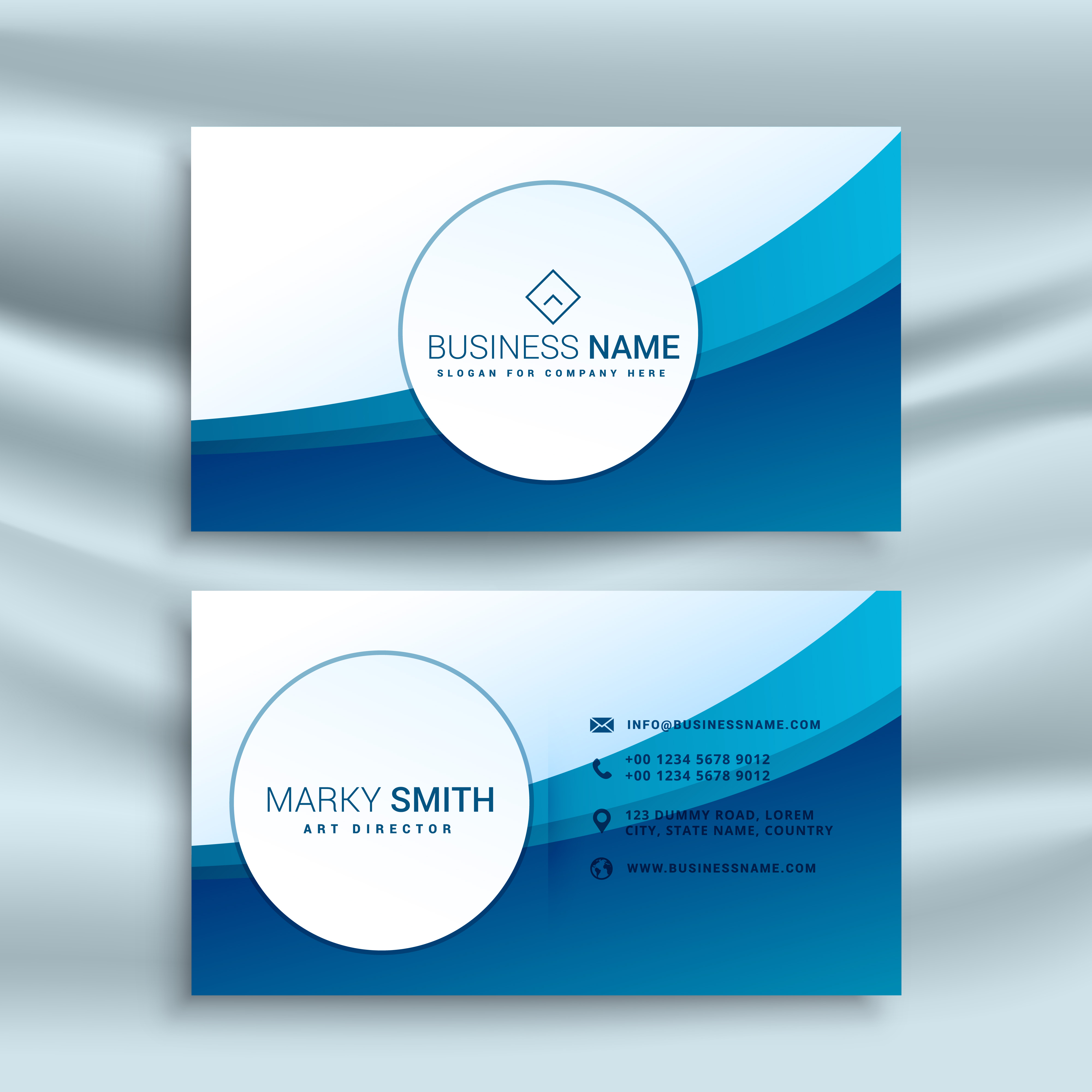 business card template with blue abstract wave download business card blue