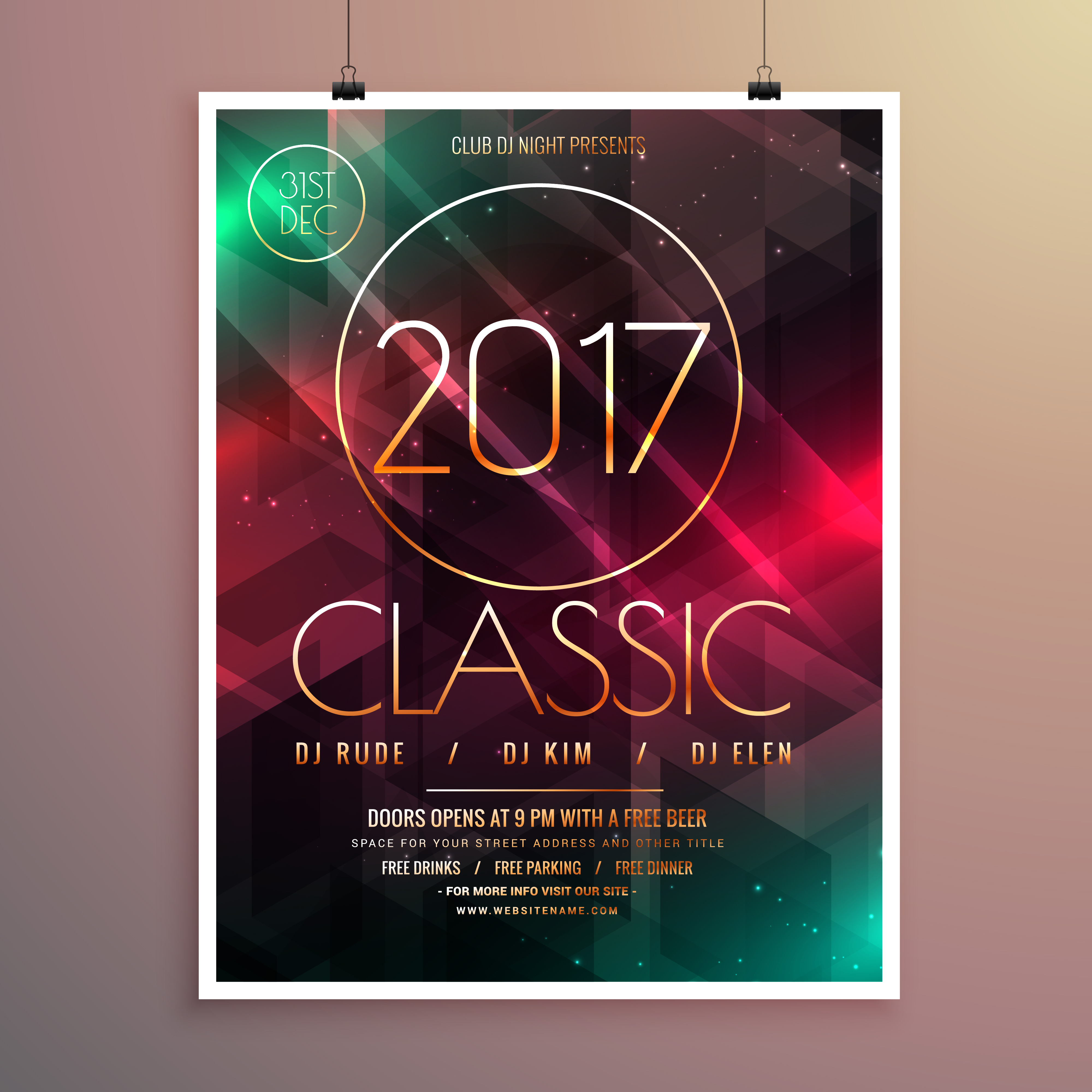 2017 New Year Party Event Flyer Template With Colorful Lights Ba Download Free Vector Art Lights Flyer Template