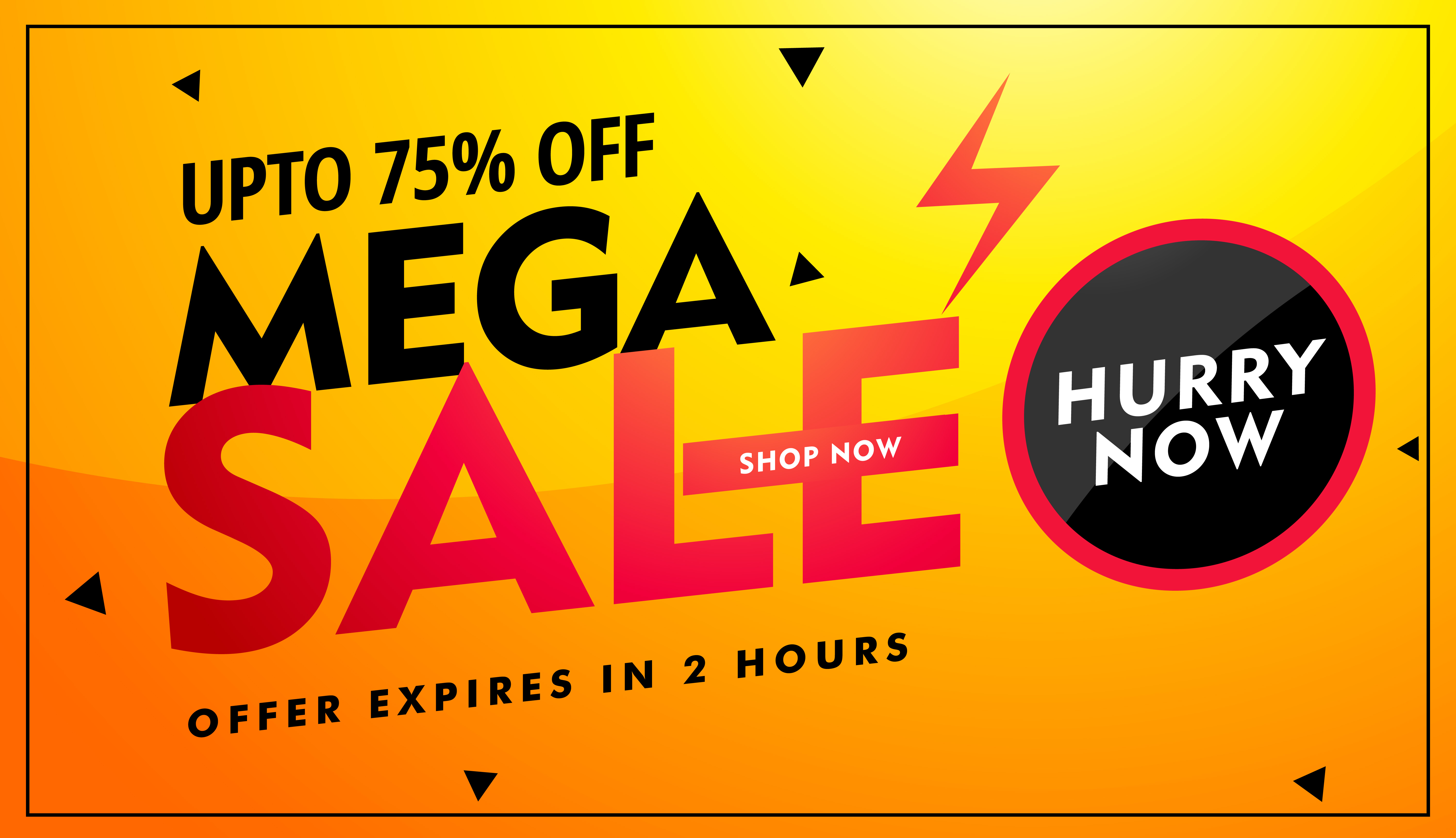 mega sale offer and discount banner design in bright yellow colo