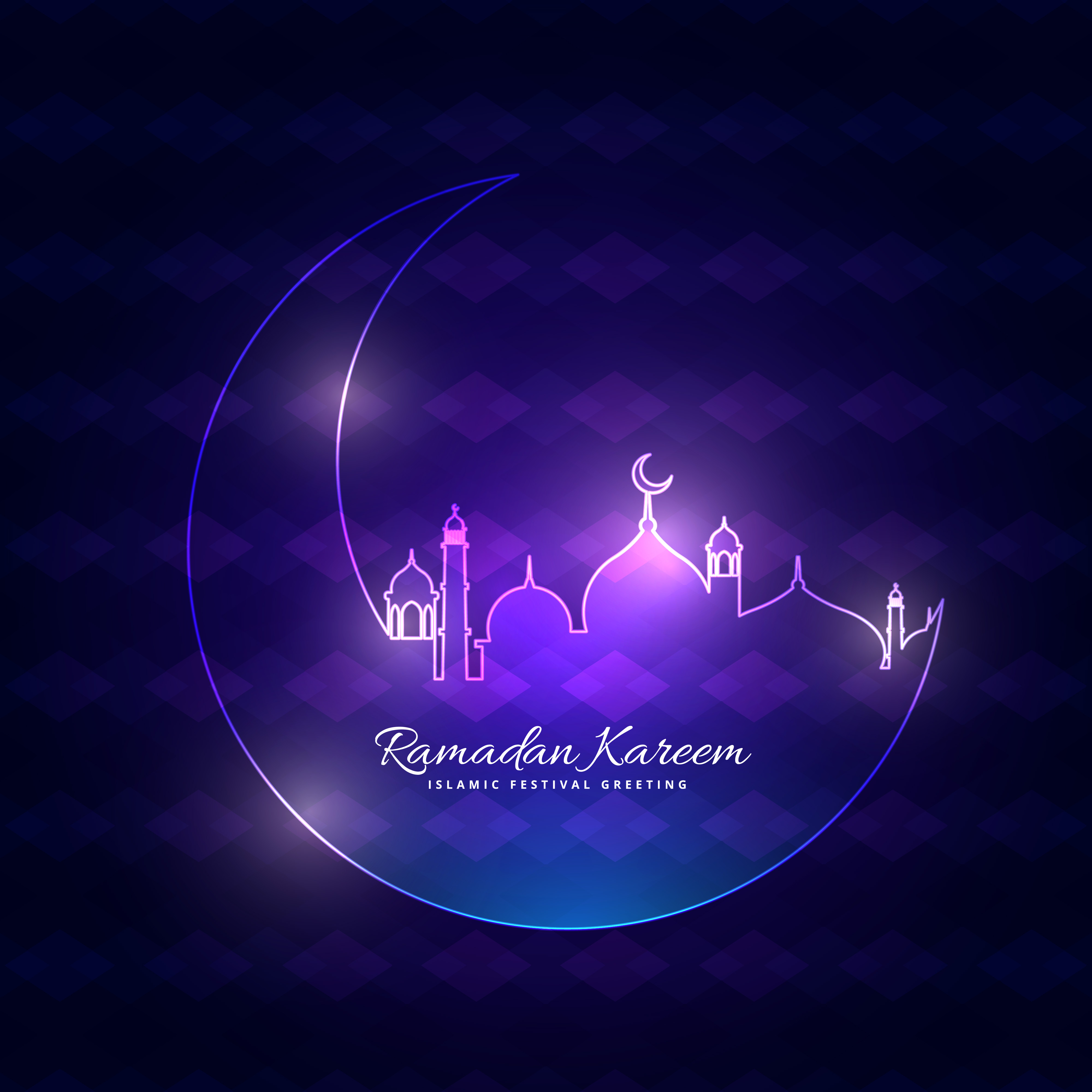 Glowing ramadan backgorund with moon and mosque - Download 
