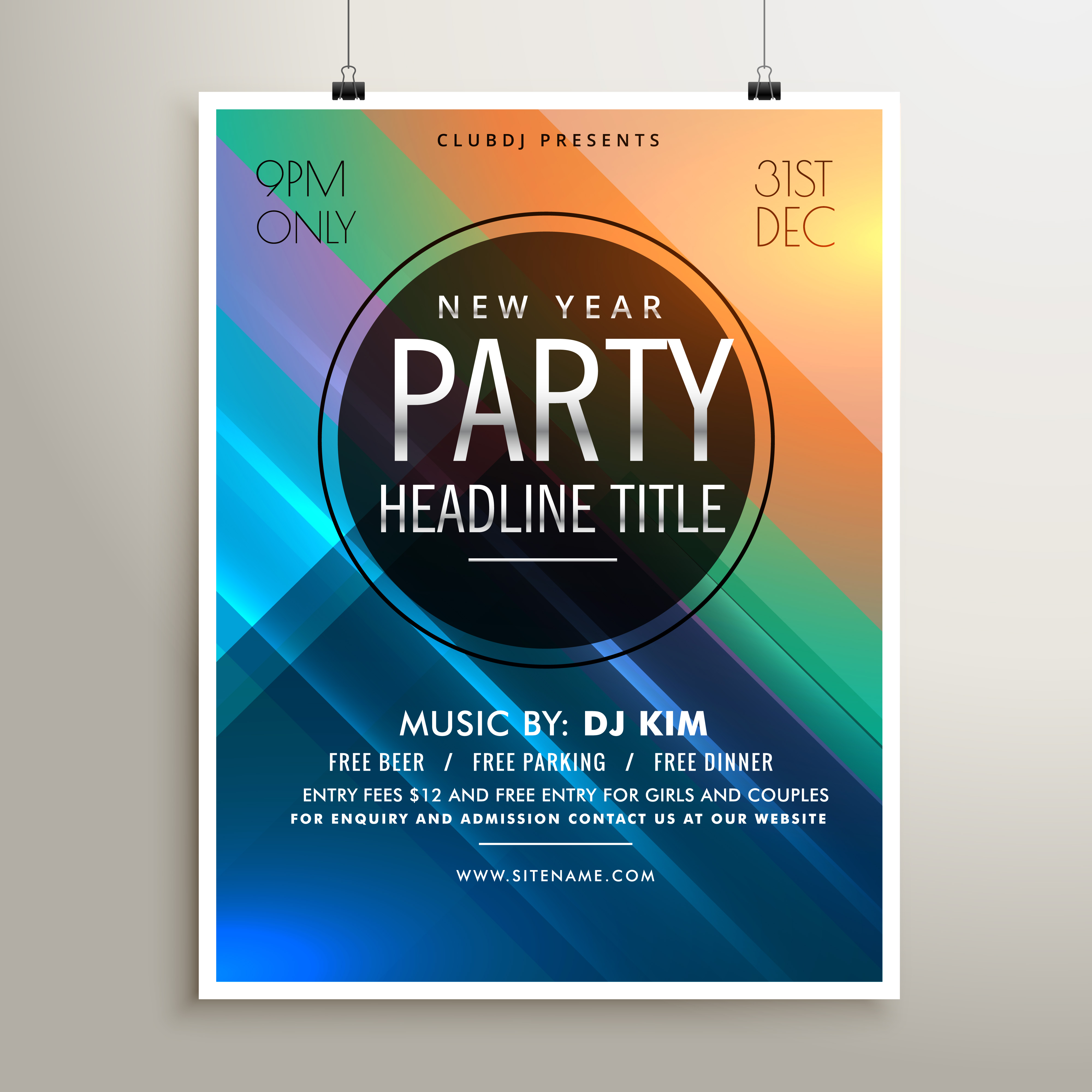 Party event Flyer Template With Colorful Stripes Download Free Vector 
