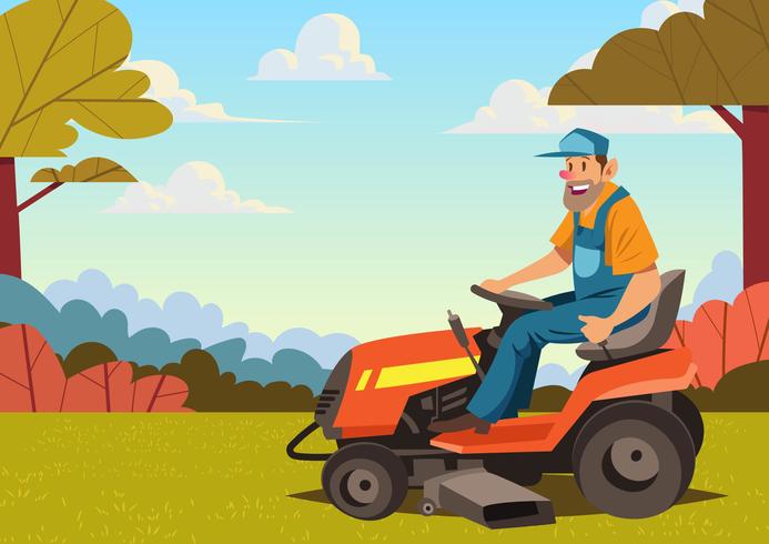 Man Riding Lawn Mower vector