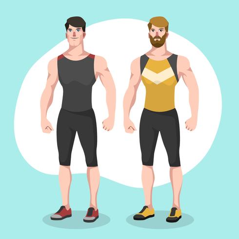Ilustración de personaje de vector de entrenador de fitness con estilo de dos hombres
