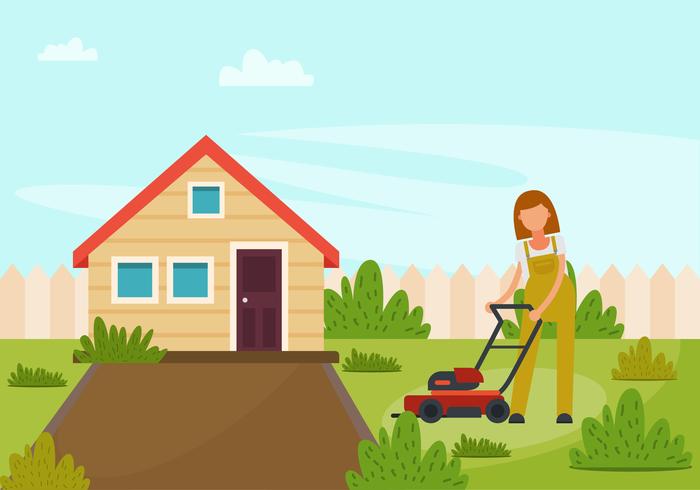 A Girl With Lawn Mower  vector