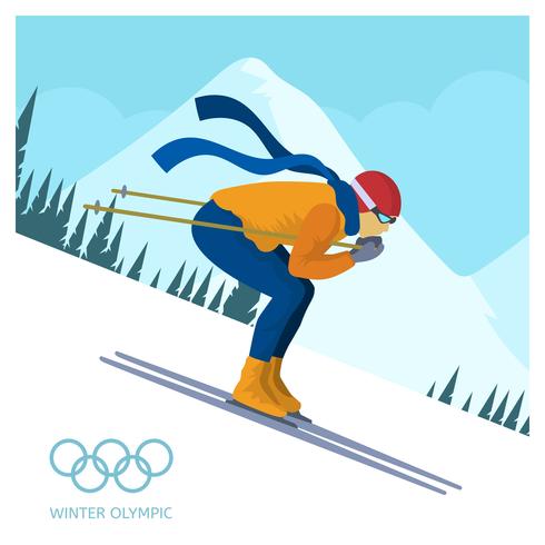 Flat Ski Jumping Winter Olympics Korea Vector Illustration