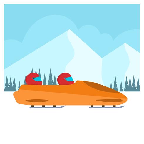 Flat Bobsleigh Winter Olympics Korea Vector Illustration