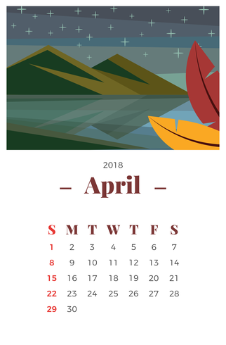 April 2018 Monthly Calendar vector