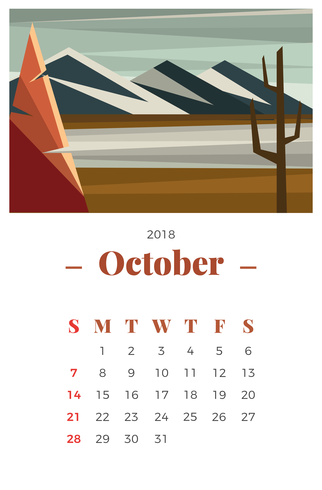 October 2018 Monthly Calendar