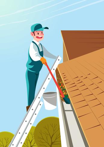 Man Cleaning Gutter vector