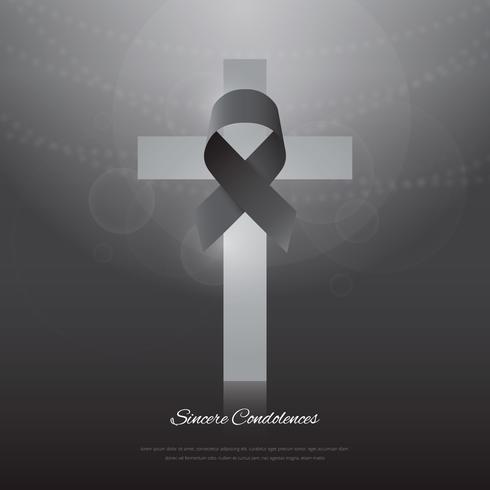 Elegante tarjeta de funeral con cinta negra y cruz blanca ...