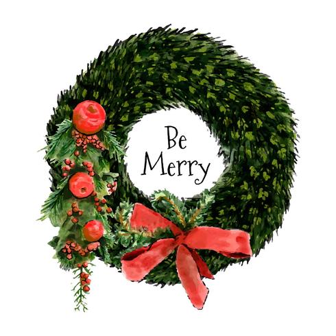 Watercolor Christmas Wreath With Ornaments And Flowers vector