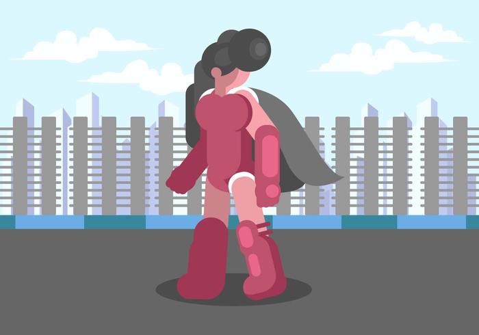 Vector de superwoman en la ciudad