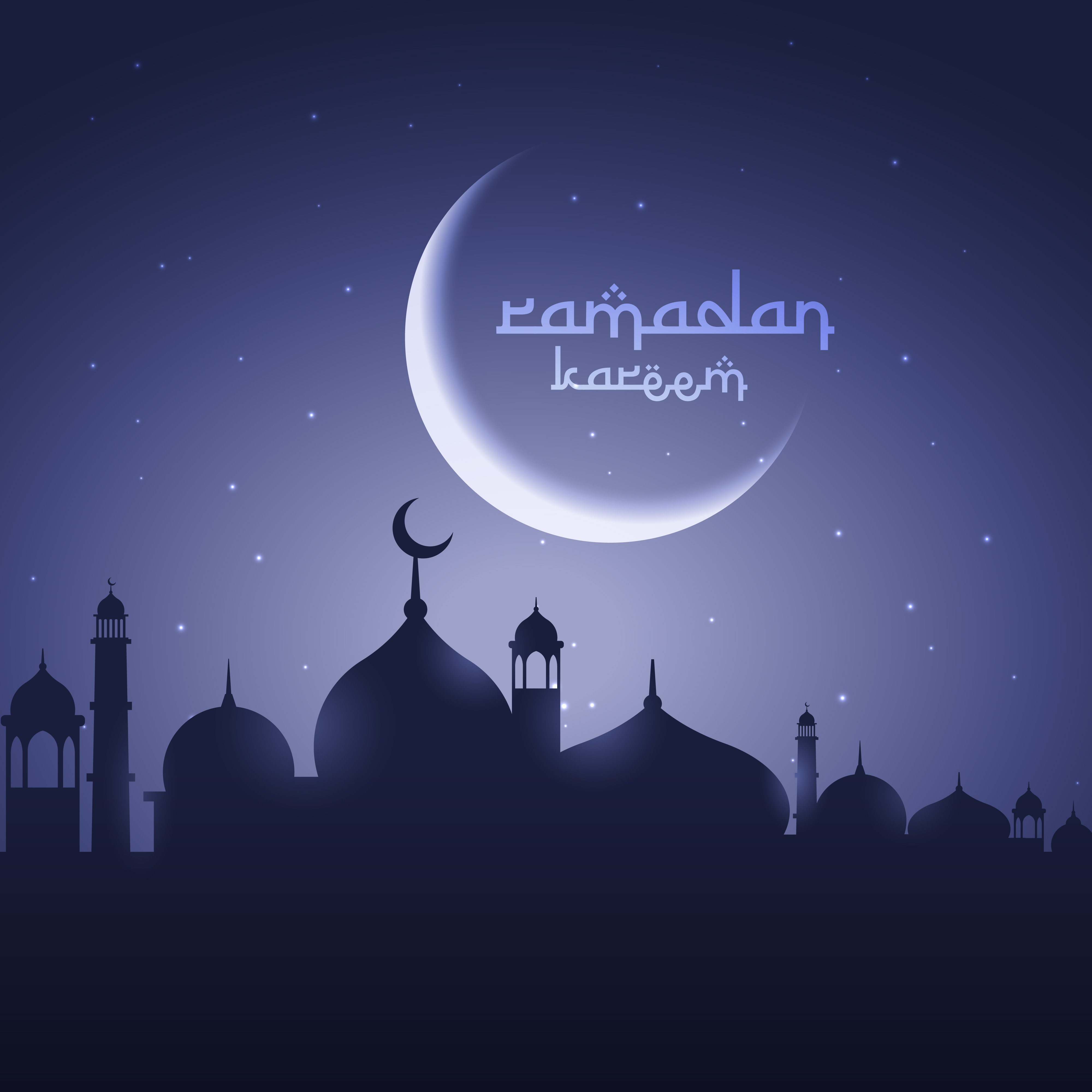 Shining moon with mosque eid festival greeting - Download 