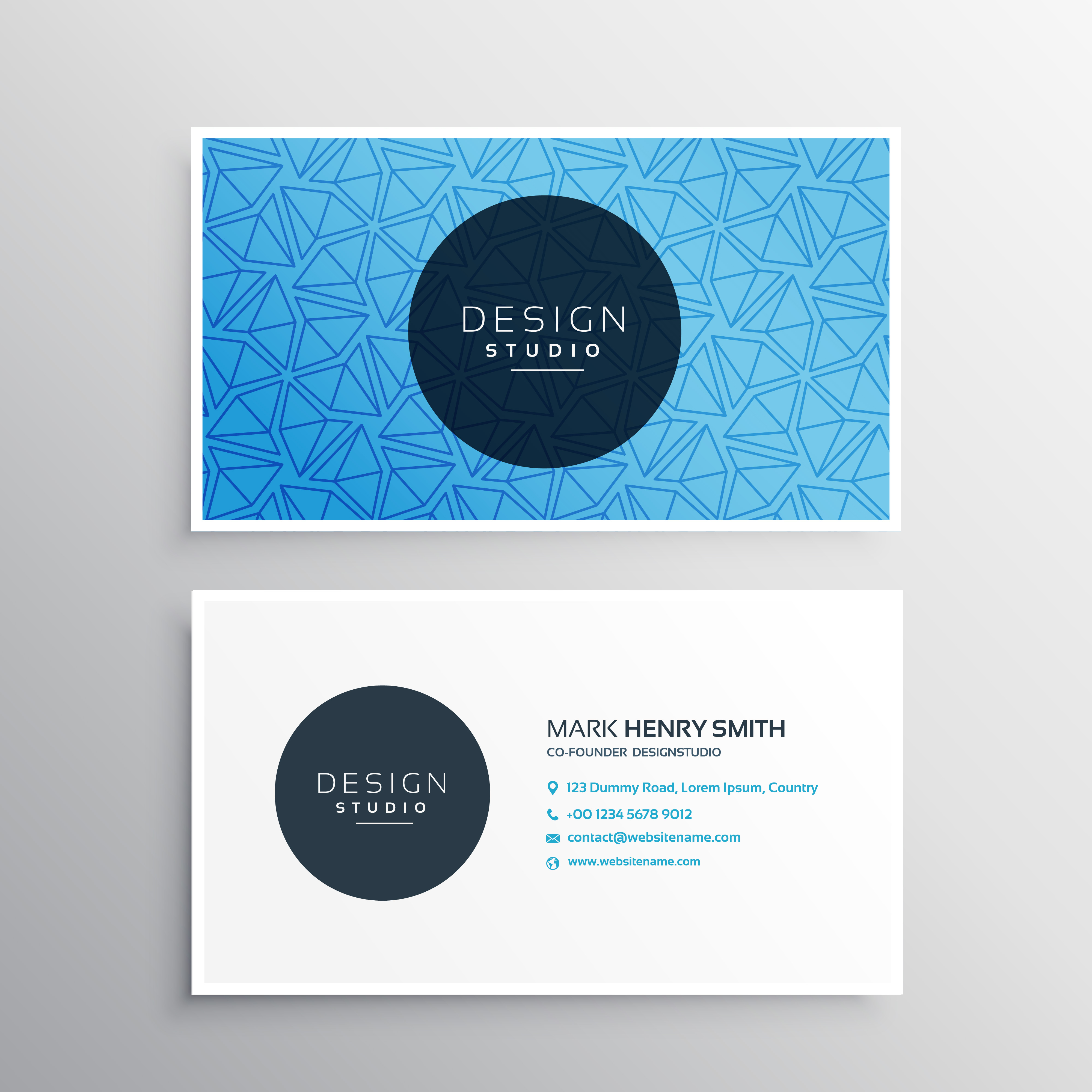 Blue Business Card Template With Triangle Patterns Download Free