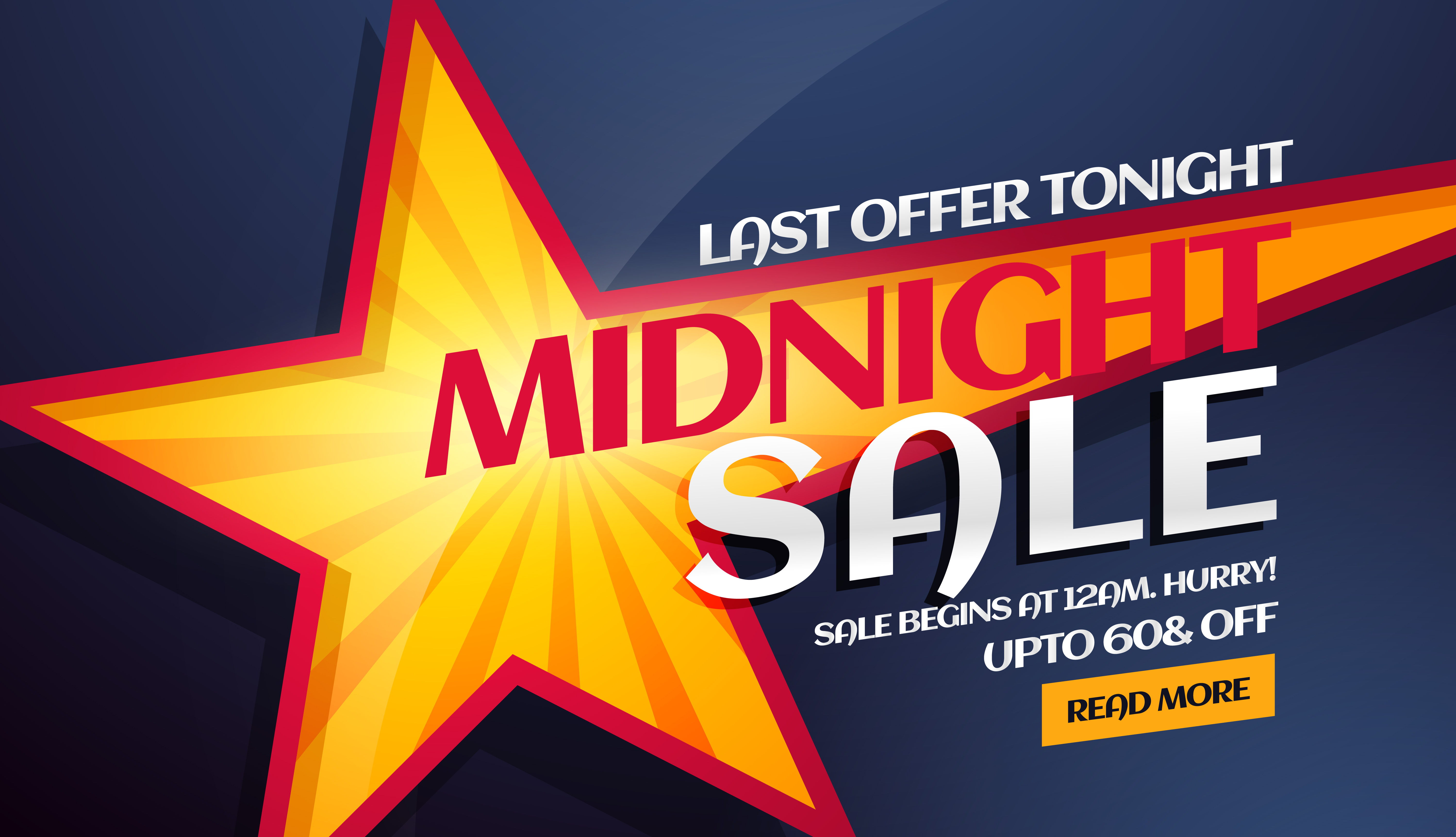 midnight sale banner with yellow star in background - Download Free