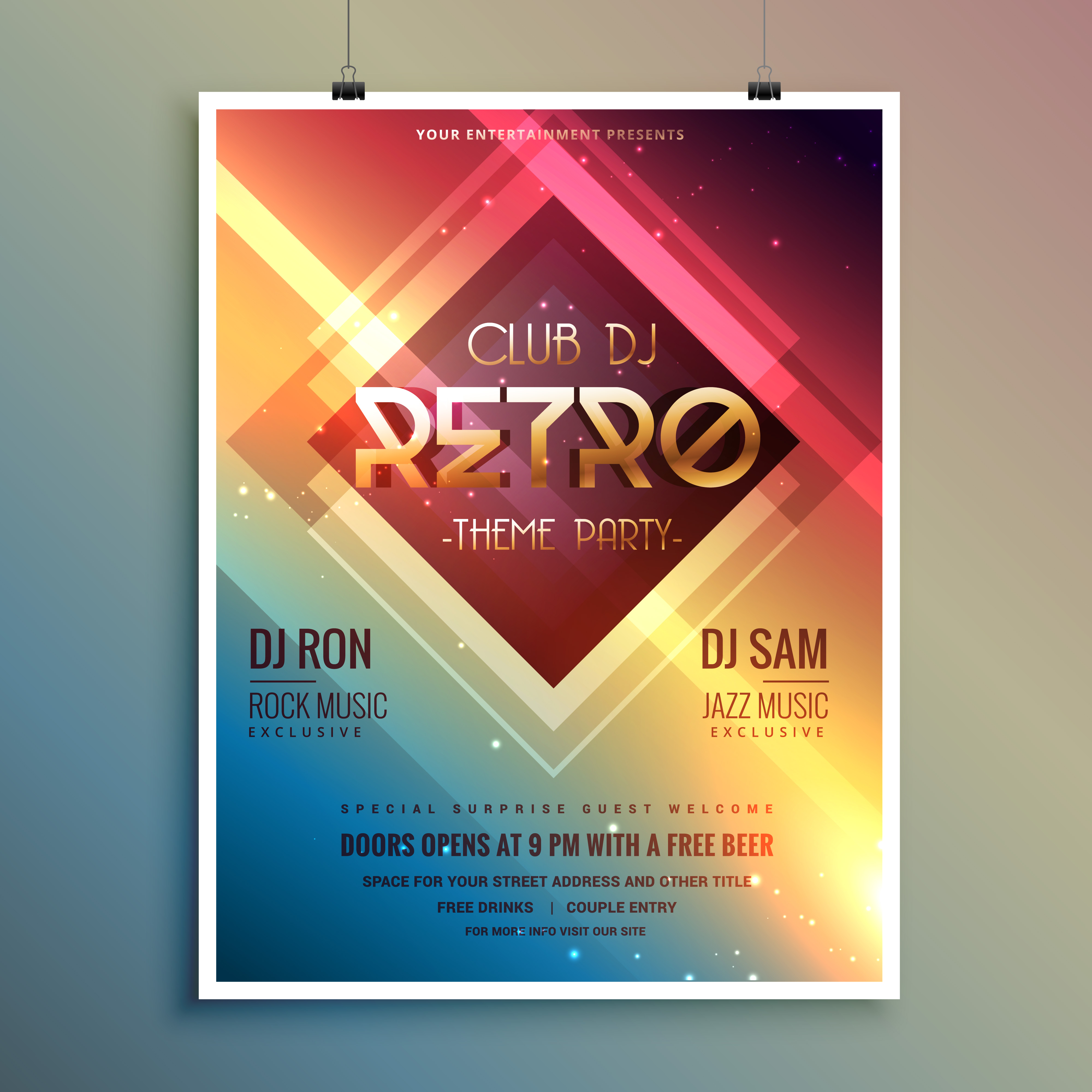 retro club theme party flyer  template  Download Free 