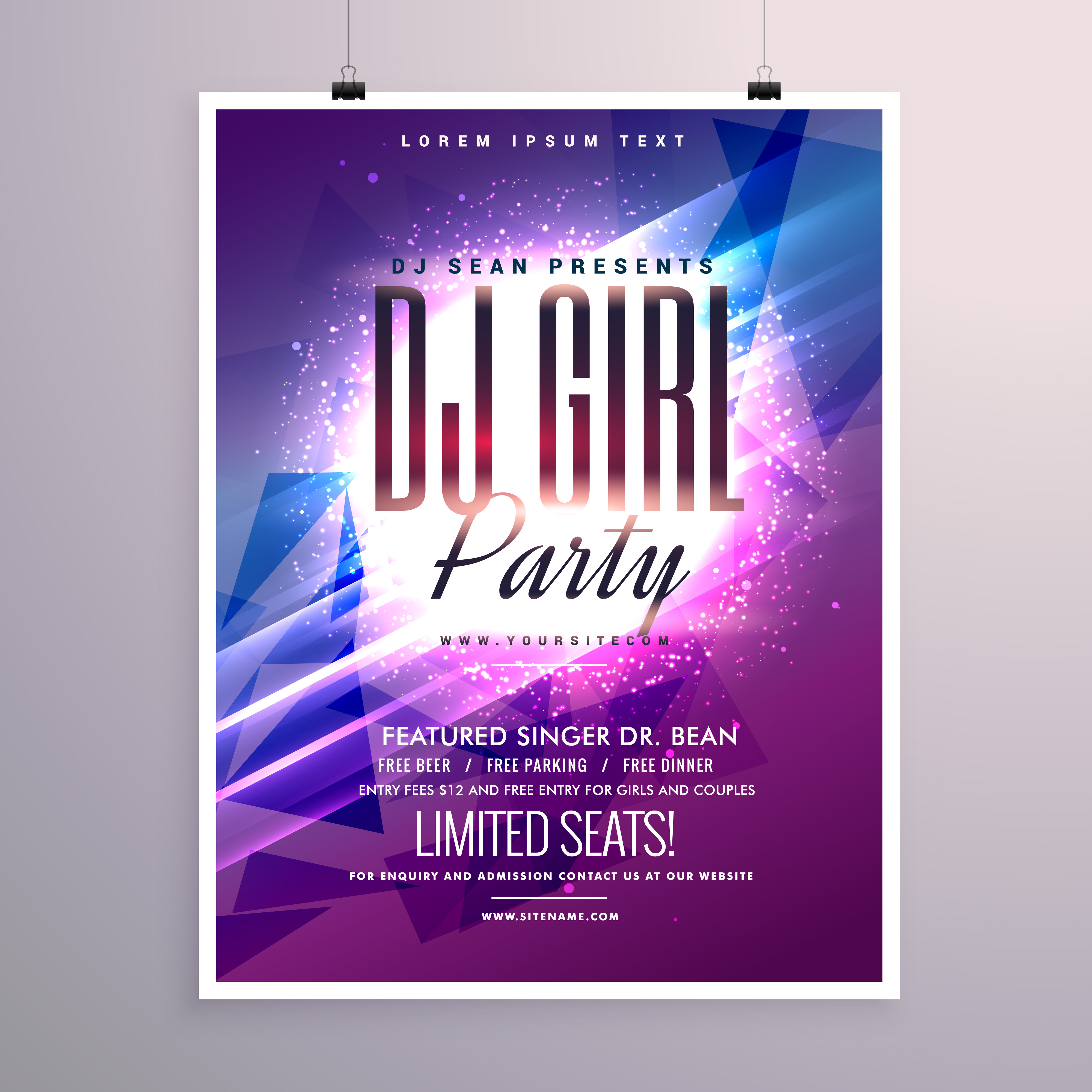 Beautiful Party Flyer Template With Colorful Glowing Background 