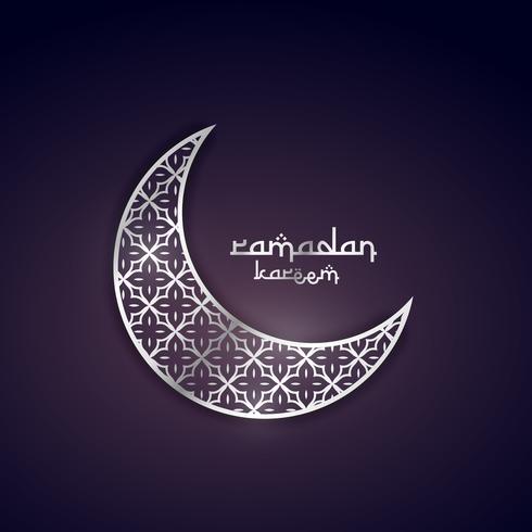 Diseño de saludo de ramadan kareem con luna de plata con 