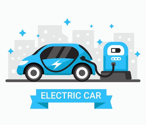 Blue Electric Car Vector