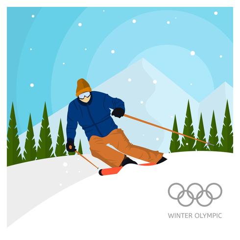 Flat Ski Winter Olympics Korea Vector Illustration