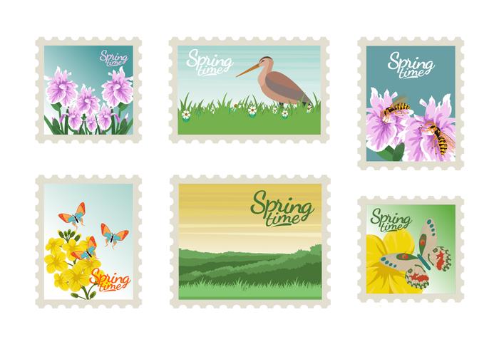 Springtime Postage Stamps Vector Collection