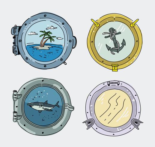 Ship Window Collection Hand Drawn Vector Illustration