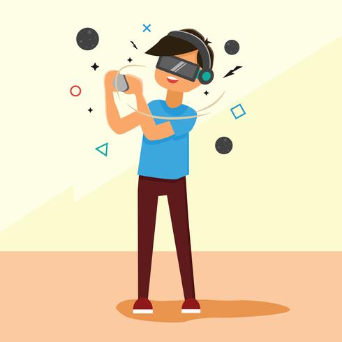 A Man With Virtual Reality Device vector