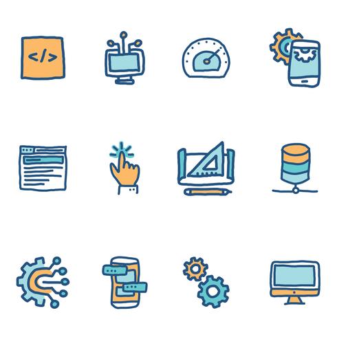 Blue Doodled Icons About Software Engineers vector