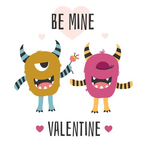 Monsters Valentine Card Vector