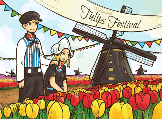 Netherlands Tulip Festival vector