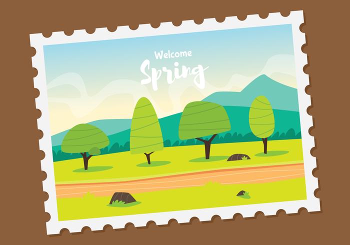 Ilustración de sello de poste de paisaje de primavera vector