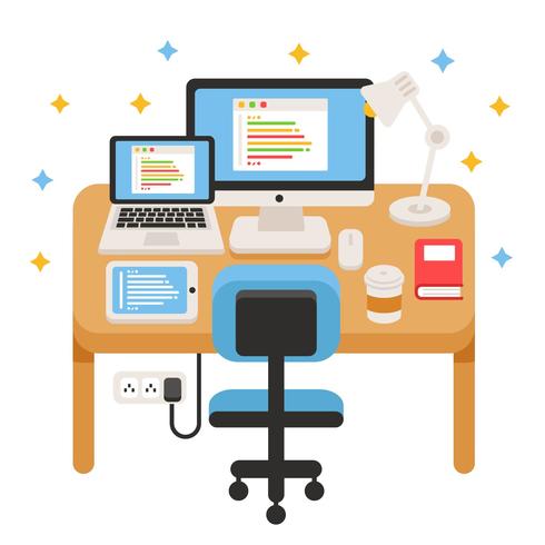 Software Engineers Work Desk Vector