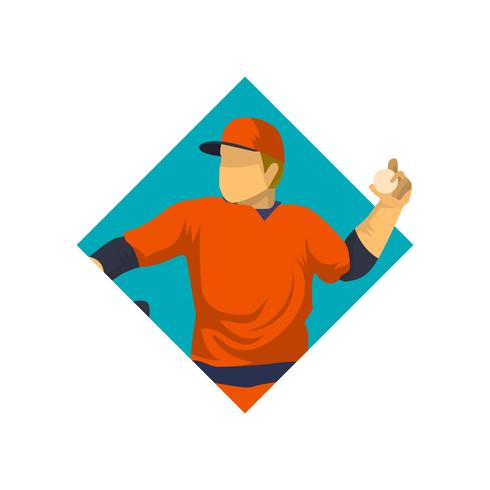 Flat Vintage Baseball Player Vector Illustration