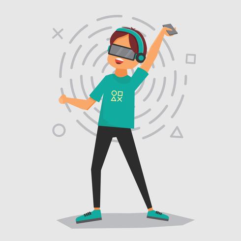 A Man With Virtual Reality Device vector