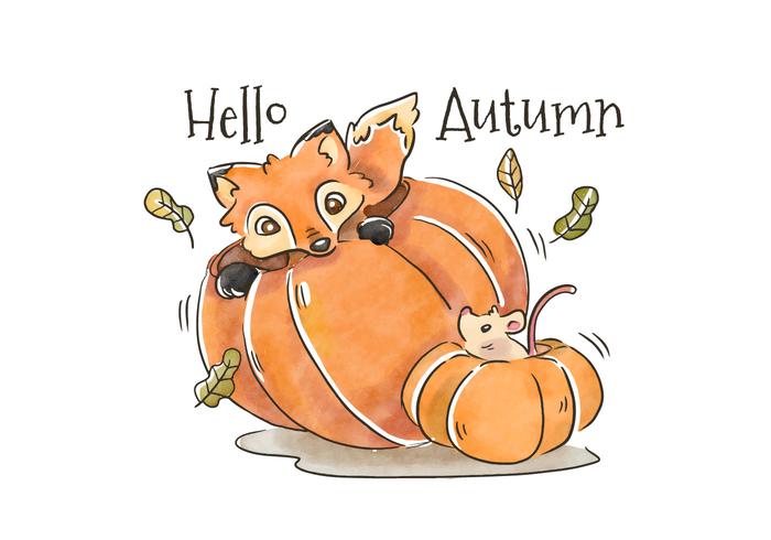 Cute Fox And Mouse Inside Pumpkin To Autumn Season vector